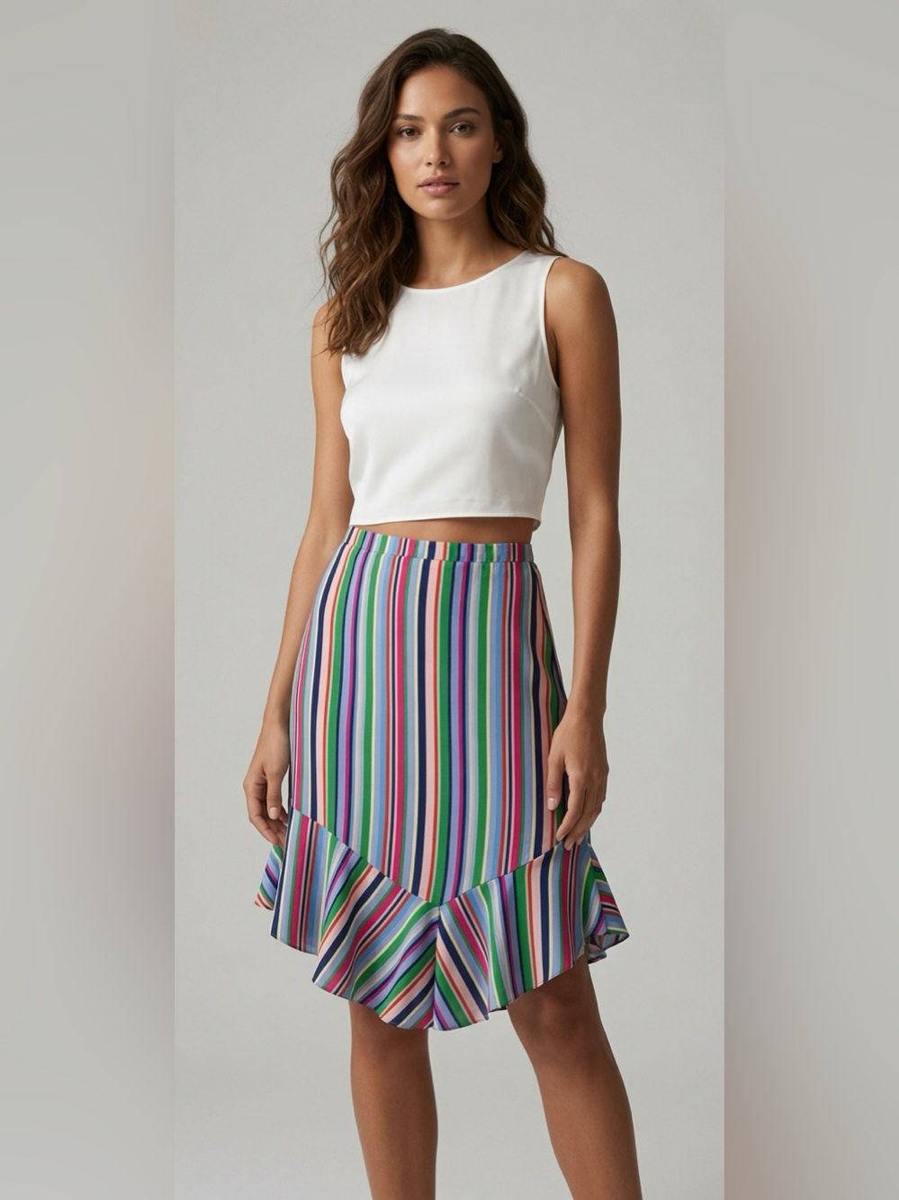 a new day Multicolor Striped Midi Skirt